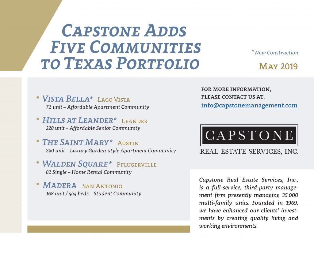 Capstone Adds Five More Communities to Growing Texas Portfolio