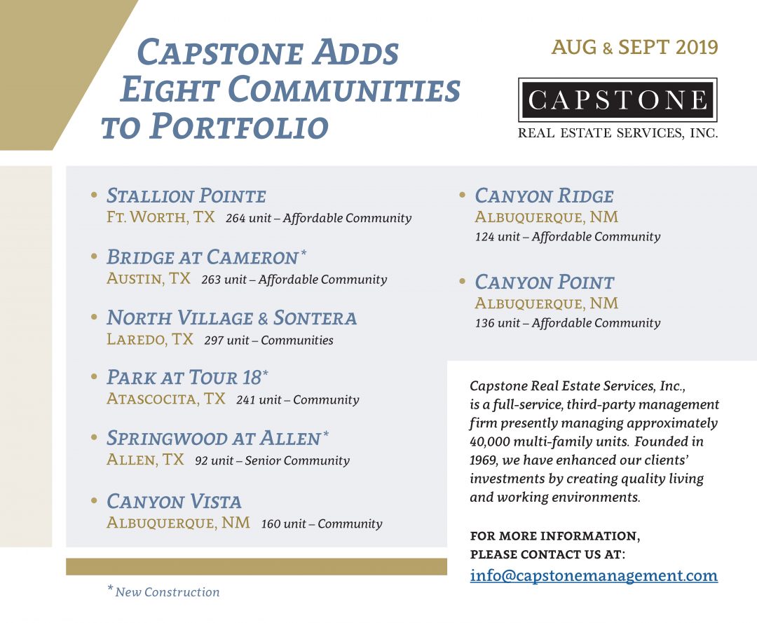 Capstone Awarded Management of Eight Communities Capstone Real Estate