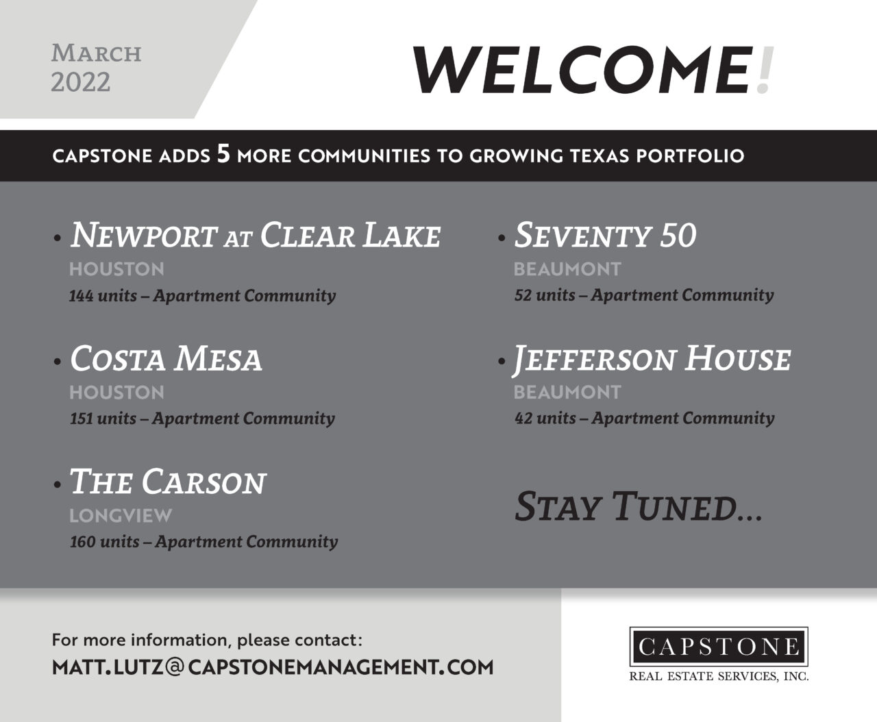 March 2022 Capstone Communities Capstone Real Estate Services